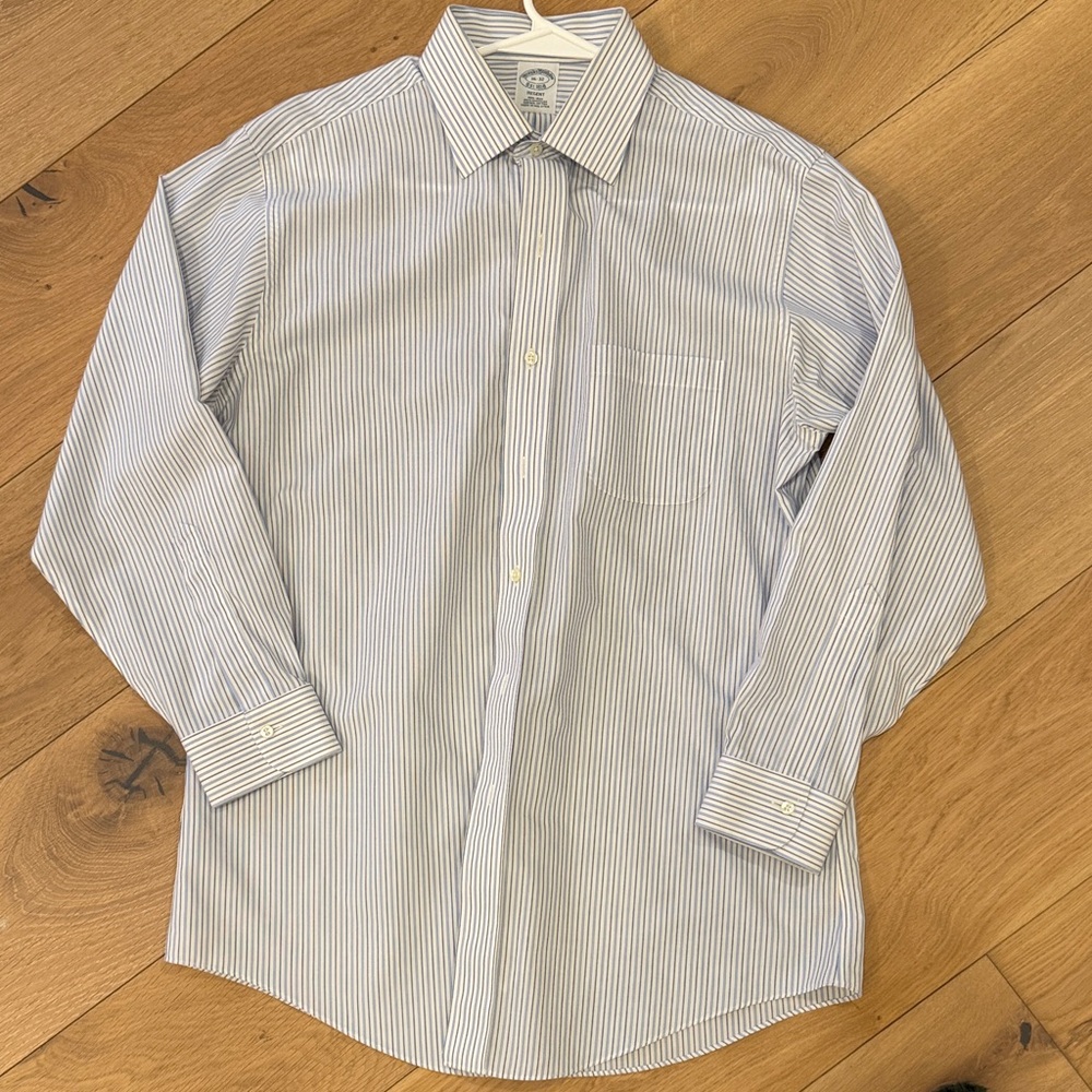 Brooks Brothers White and Blue Striped Dress Shirt